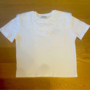 NWOT Zara white tee with lace collar